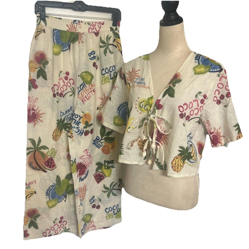 Club Z Collection Beach  2 Pcs  Set Size M Cotton Fruits Shell Crop Wide Leg